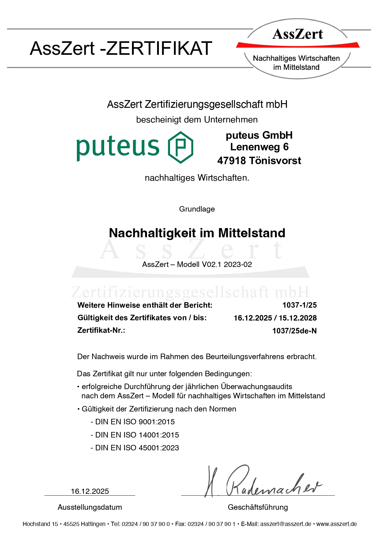 Zerifikat für nachhaltiges Wirtschaften